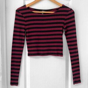 🎬✨ Umbrella Academy - Forever 21 - Red & Black Striped Crop Longsleeve Top